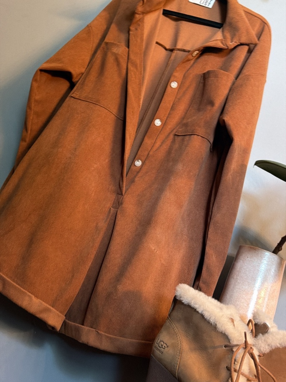 Corduroy Utility Romper | Soft Oversized Shirt Romper | Size L